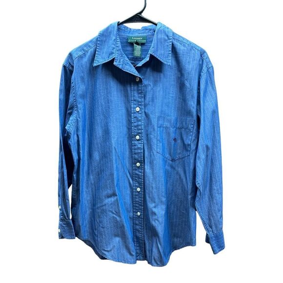 Lauren Ralph Lauren Long Sleeve Button Down Blue Striped Pattern Womens Shirt Si - Picture 1 of 3